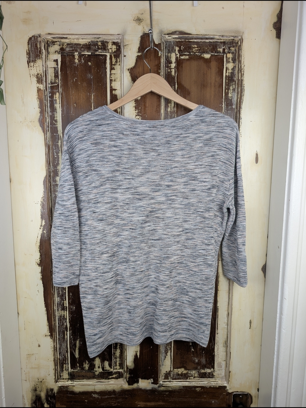 Wilfred Aritzia Linen Blend Knit Sweater Top Grey Space Dye 3/4 Sleeve Size S - Picture 4 of 8